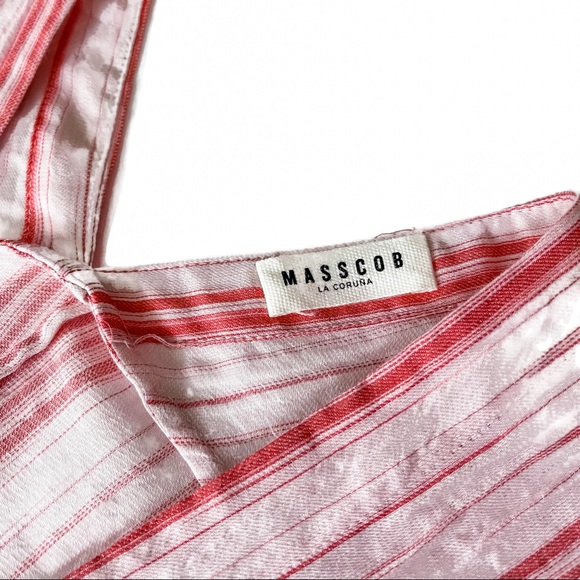 MASSCOB V-neck Striped Cotton Dress In Pink Stripe - Picture 11 of 12